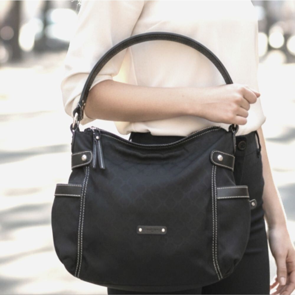 Nine West Vintage Black Canvas Elegant Black Women's Handbag Hobo